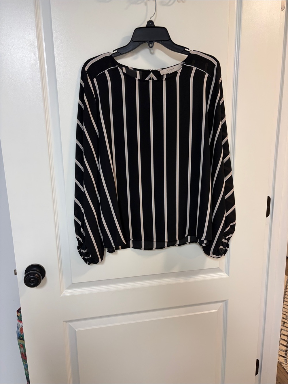 LOFT Black Blouse with White Vertical Stripes